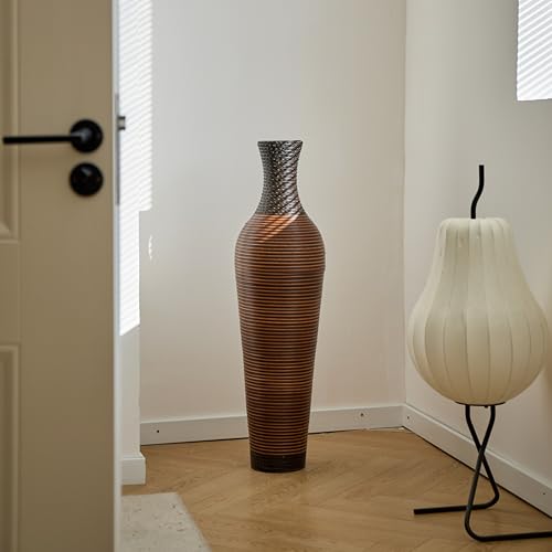 Image of Large Hand-Woven PVC Rattan Floor Vase, Tall Home Decor Floor Vase for Fake Flower Dried, PVC Decorative Flower Holder for Living Room, Bedroom, Dining Room, Entryway, Hallway