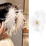 ホワイトクロー ヘアクリップ オーストリッチ ふわふわ ファー ヘア ポニーテール サメ クプ 女性用 ハロウィン カーニバル 誕生日パーティー デイリー アクセサリー ピン ヘッドウェア