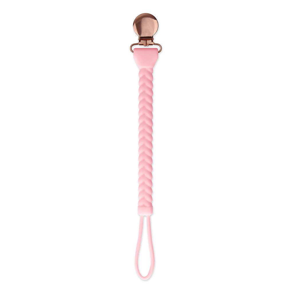 Itzy Ritzy Silicone Pacifier Clip; 100% Silicone Pacifier Strap with Clip Keeps Pacifiers, Teethers & Small Toys in Place; Features Cute Braid Detailing and Silicone Cord, Pink with Rose Gold Clip : Baby