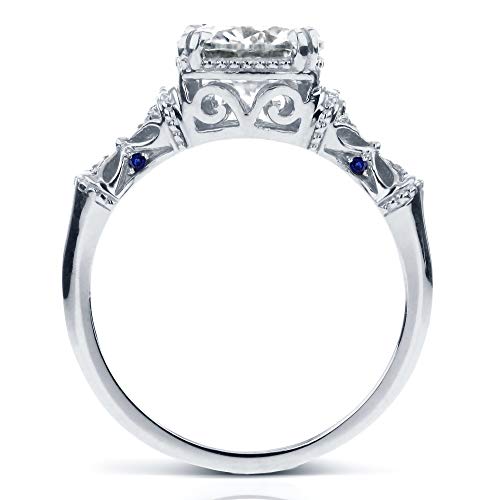 Kobelli Antique Style Cushion-cut Moissanite (GH) Engagement Ring with Blue Sapphire 1-3/4ct TGW 14k White Gold3