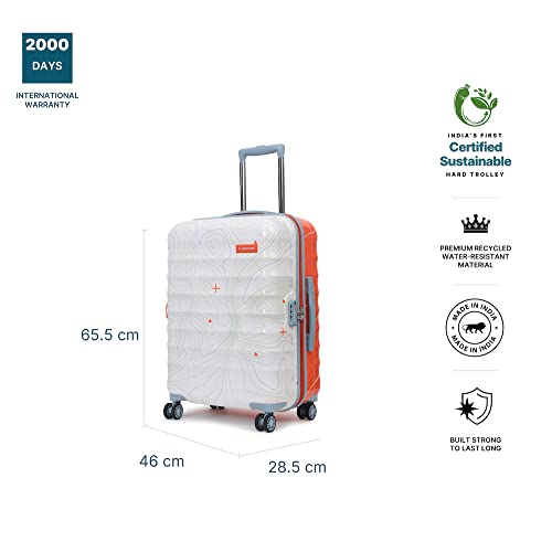 uppercase Topo (Medium) 66 Cms, Printed Hardsided Check-in Trolley Bag, 8 Wheel Spinner Sustainable Luggage with TSA Lock & Anti-Theft Zippers, 2000 Days Warranty Dual Tone (Orange & White) - Image 7