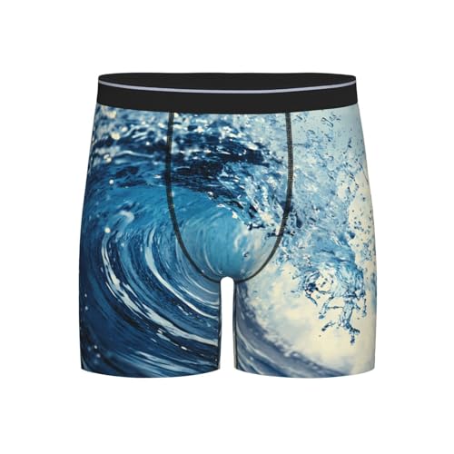 WBQLSL Men's Rough Waves Printed Large Boxer Briefs - All-day Coolness and Comfort, Long Size (S-2XL) Black