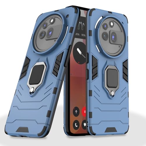 Image of Pikkme Back Cover for Nothing Phone 3a Pro 5G | 360 Protection Case | Ring Holder Stand D5 Tough Armor Bumper Case (Blue)