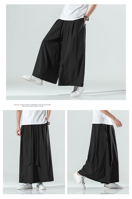 Shanghai Story Men's Wide Leg Casual Harem Linen Japanese Yoga Harem Pants Hip hop Joggers Baggy Black 5XL