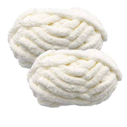 Chunky Chenille Yarn for Blanket, Super Soft Thick Fluffy Jumbo Chunky Chenille-Style Polyester Yarn for Home DÃ©cor Projects,Arm Knitting (White, 500g / 14 oz / 55 Yards)