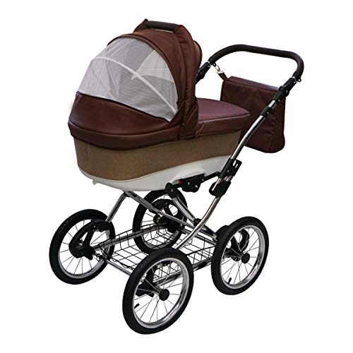 SKYLINE Klassisch Retro Stil LUX Kombi-Kinderwagen Buggy 3in1 Reise System Autositz (Isofix) (Graphit/14"Luft Bereifung)