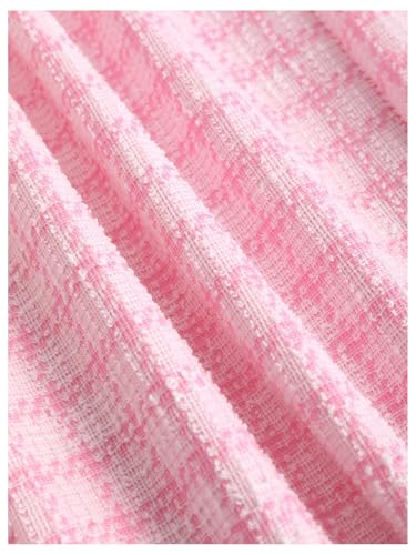 Chic Pink Women's 2 Piece Work Outfits - Stylish Plaid V Neck Crop Top and Wide Leg Pants Set by MakeMeChic, Size Small - Image 3