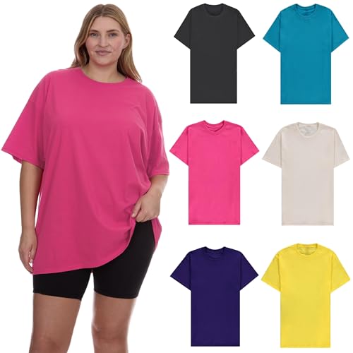 BILLIONHATS 6 Pack Womens Oversized Cotton T-Shirts, Crew Neck Short Sleeve Baggy Loose Tops Oversize Tees Color Assorted