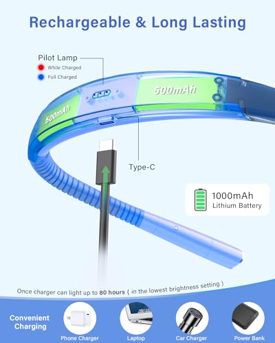 Image of Vekkia LED Neck Reading Light Rechargeable, Book Light for Reading in Bed, 3 Colors & 5 Brightness Adjustable, Long Lasting. Great for Knitting, Camping & Repairing