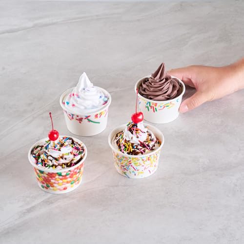 Image of Restaurantware Paper Cups 200 Count 8 Ounce Square Disposable Ice Cream Containers, Leak-Resistant Paper Dessert To Go Cups, Hot And Cold Food, Durable Assorted Sprinkle Design