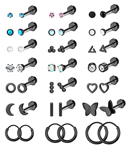 Finrezio 21 Pares Pequeños Pendientes Acero Inoxidable para Mujeres Pendientes Cartílago Hélice Trago Aretes Pequeños Planos Aretes Mariposa Piercing Corazón Pendientes Joyería Piercing Cover