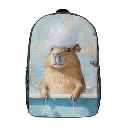 LMYmoney Mochila infantil con estampado 3D de capibara, ideal para el baño, ligera, moderna y divertida, de 17 pulgadas.