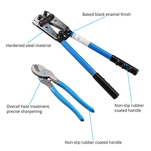 Crimping Tool, Kamtop Battery Cable wire Lug Crimping Tool with Cable Cutter 30PCS AWG 6 4 2 Copper Wire Lugs Tubular Ring Terminal Connectors and 30PCS 3:1 Dual Wall Adhesive Heat Shrink Tubing