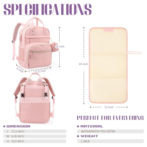 Image of Tuwubi Diaper Bag Backpack with Changing Pad,Baby Essentials, Multi function Waterproof Backpack with Stroller Straps & Pacifier Case Light Pink