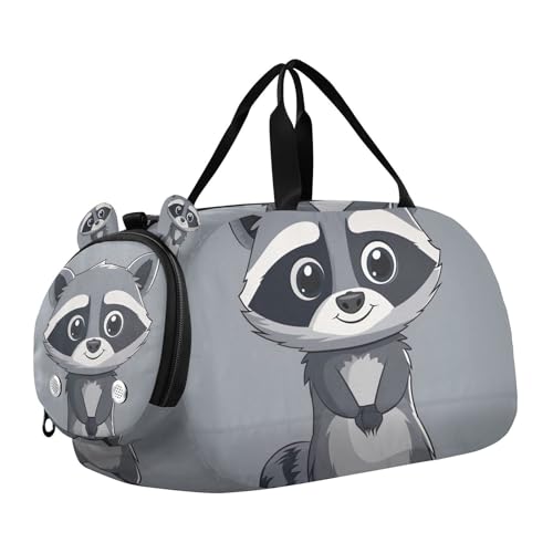 YETTASBIN Sport Travel Duffel Bag for Girls Boys, Raccoon Large Waterproof Weekender Overnight Bag, Detachable Shoulder Strap Gym Bag with Shoe Compartment & Wet Pocket