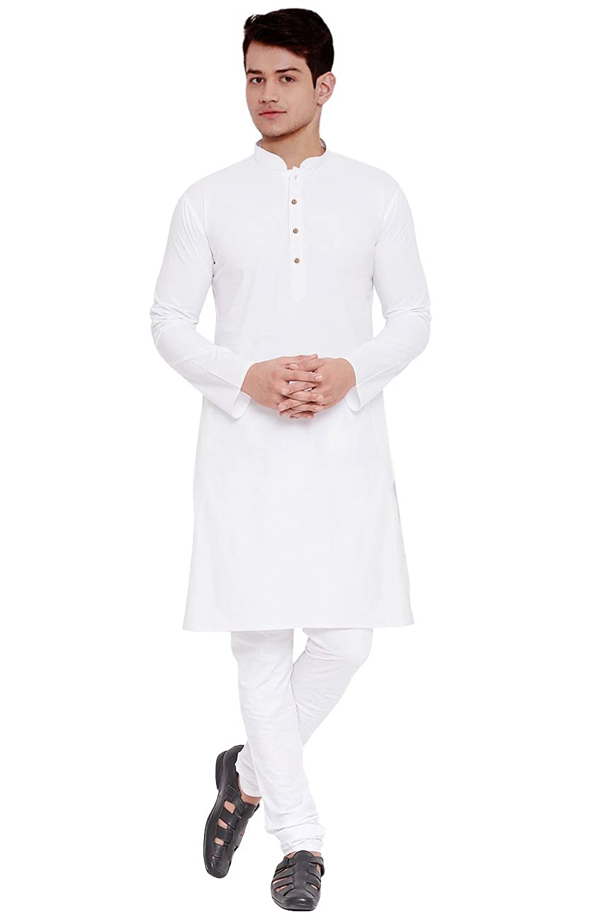 Trustous Mens Straigth Kurta Pyjama Set Combo In 100% Cotton Solid With 16 Colour Option And Size Are Xs To 3Xl For (Birthday,Wedding, Ceremony, Casual, Engagement), White