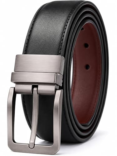 Image of SUDHA INTERNATION Men's Reversible PU Leather Belt | 2-in-1 Black & Brown | Rotating Pin Buckle | Sizes 28-40 | Formal Office Wedding Party Belt | 1 Belt = 2 Colors