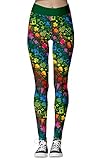 Ainuno St. Patrick's Day Leggings - Colorful Rainbow Shamrock Tights for Women's Workout, Yoga, Running - Sizes 10, 12