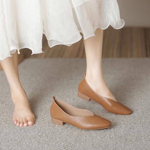 HIPPOSEUS Women's Low Heel Pumps Shoes Slip On Dress Shoes Matte Square Toe Casual Office Shoes2