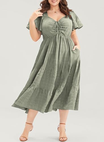 Eytino Womens Plus Size Summer Dress Short Sleeve Sweetheart Neck Ruffle Tiered Maxi Long Dresses(1X-5X)2