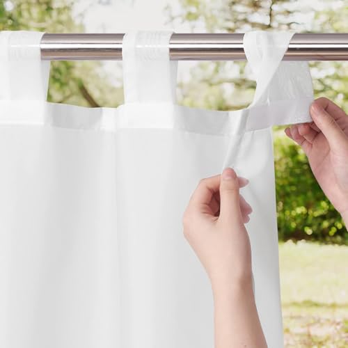 NICETOWN 2 Panels Indoor Outdoor Waterproof Patio Curtains, Sticky Tab Top Soft Voile Sheer Vertical Indoor Outdoor Drapes Easy Hanging for Porch/Cabana, Ivory, W54 x L96 - image 1