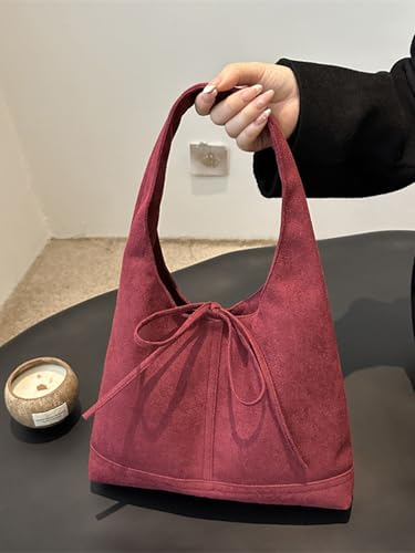 MakeMeChic Women's Faux Suede Shoulder Bag Bow Top Handle Travel Tote Handbag3