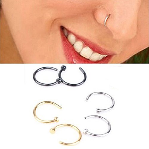 BeOne® 6 Pcs Stainless Steel Open Hoop Nose Lip Ear Ring Earrings Nose Stud Nose Ring Body Piercing Studs Jewelry