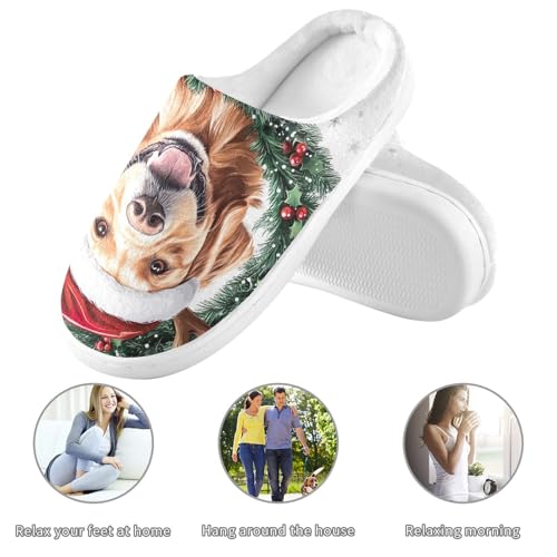 Christmas Golden Retriever Dog Santa Slippers for Women Men Indoor Slippers Memory Foam Fuzzy Slippers House Shoes for Indoor Outdoor Size 6/7 214b65354