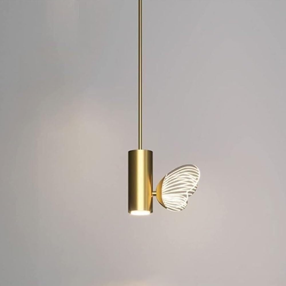 FEITENGDA Modern Shaped Pendant Light Gold Aluminum Cylindrical Hanging Lamp with Acrylic Shade Interior Small Boom Adjustable Chandelier for Bedside Dining Table Bar