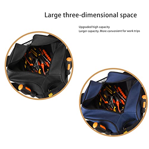Image of FASTECH 14 Inch Small Tool Bag,Wide Mouth Tool Tote Bag,Waterproof Tool Organizer Bag,Electricians Repairman Tools Tote Bag Double Fabric Storage Bag (Black+Blue)