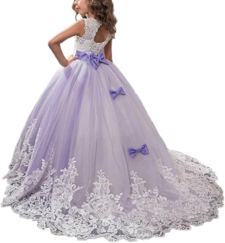 Princess Lilac Long Girls Pageant Dresses Kids Prom Puffy Tulle Ball Gown (Purple,160cm)3