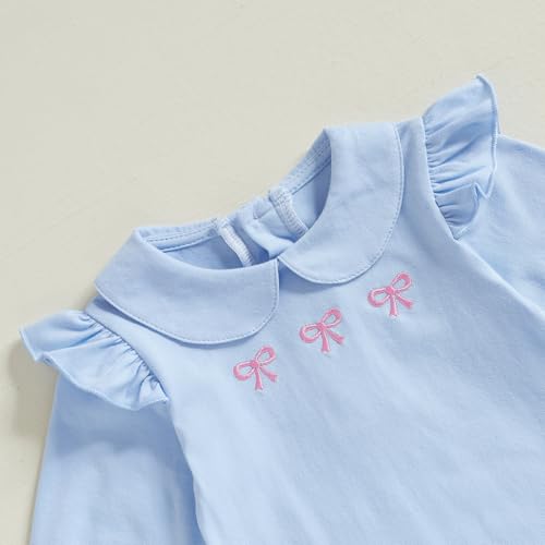 Newborn Girl Long Sleeve Jumpsuit Bow Print Peter Pan Collar Ruffle Romper Playsuit Baby One Piece Outfit3