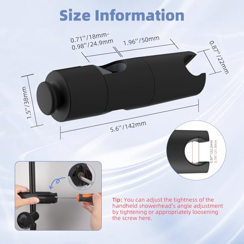 Hibbent Adjustable Handheld Shower Head Holder for Slide Bar, Black - image 8