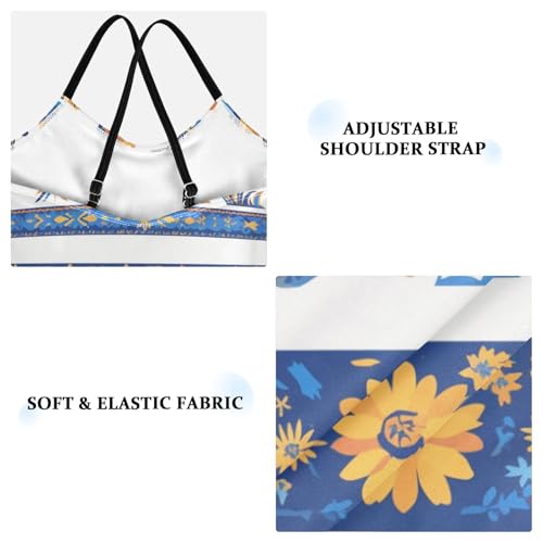 KLL Vector Illustration Ukrainian Folk Pattern Girl 1 Piece Swimsuits Summer Swimwear Adjustable Shoulder Strap UPF 50+3