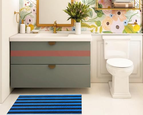 Image of Double Colour Anti Skid & Multipurpose /Bathroom Mat /Shower Mat /Carpet /Rugs /Rainmat /Swimming Pool Mat|Waterproof Doormat for Indoor /Outdoor Home Office Entrance| (Black-Blue, 2x14Ft)