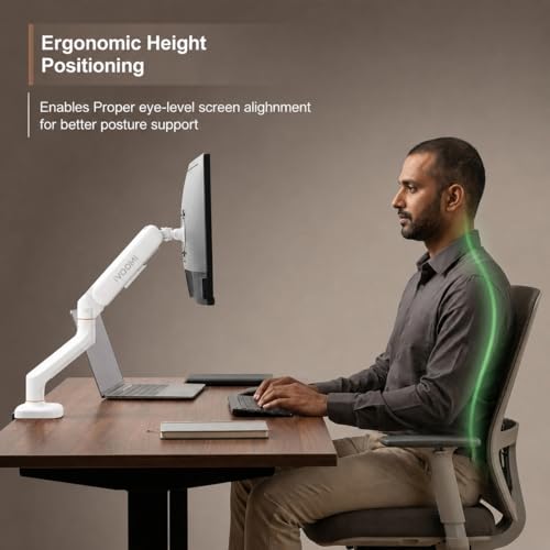 Image of iVOOMi Single Monitor Gas Spring Arm, Fits 15-34 inch Screens, Holds up to 12kg, Dual Mount C Clamp & Grommet, VESA Mount 75x75 & 100x100mm, 360 Rotation Lift /Tilt /Swivel /Rotate