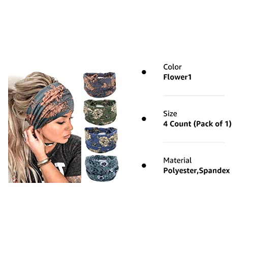 Yonuf Wide Boho Headbands For Women Fashion Knotted Headband Yoga Workout African Head Wrap 4 Pack #TOP7