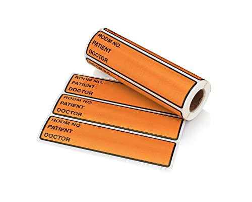 Image of Carstens Patient I.D. Adhesive Medical Chart Labels for 1.5 inch - 4 inch Ring Binder Spines - Pre-Printed Sticker Labels (Room No. / Patient /Doctor), 5 3 /8 inch x 1 3 /8 inch, Orange, Roll of 200