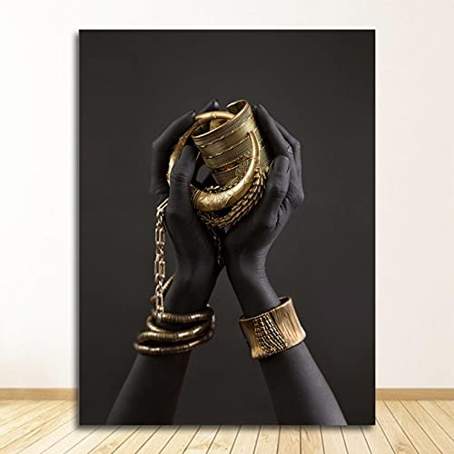 Décoration murale africaine toile imprimée femme noire bijoux or 50x70cm poster