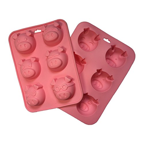 Cherion Silicone Cake Mold, 6-cavity cake pan of Cute different face Piggy Silicone Ice Candy Chocolate Jelly Pastry Making Molds Cake Baking Mold(2 Sets)