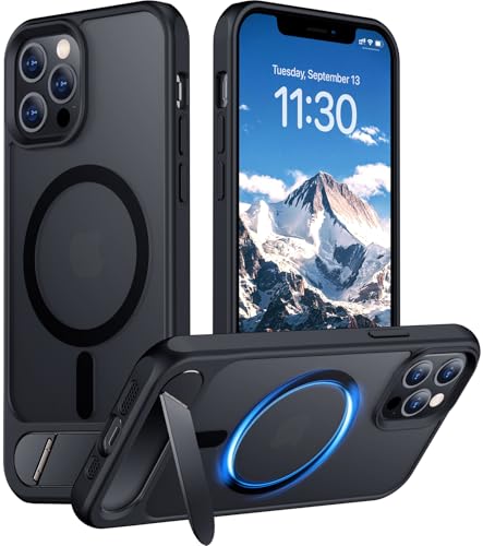 Temdan Magnetic Compatible with iPhone 12 Pro Max Case, [Built-in Invisible Kickstand][Compatible with MagSafe][Military Grade Shockproof] Slim Translucent Matte Phone Case for iPhone 12 Pro Max 6.7'
