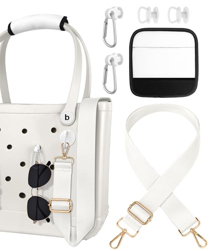 Image of Bag Strap Charms Crossbody for Bogg Bag Accessories - Shoulder Strap Neoprene Luggage Handle Wrap for Suitcase & 2 Key Holders Coffee Geometry Pattern