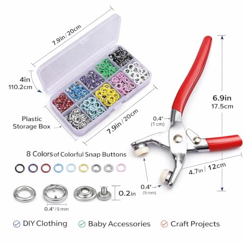 Image of Snap Button Fastener Kit with Plier Tool, Multi-Color | Metal Press Studs Set, For Clothing, Leather, DIY Craft, Repair Kit, Storage Box