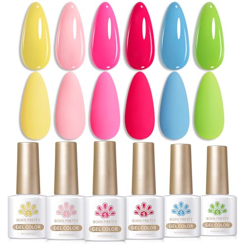 Born Pretty Esmaltes Semipermanentes para Uñas, 6 Colores Gel Nail Polish Primavera Verano Candy Color Rosa Rojo Azul Verde Amarillo para el Salón de Uñas DIY Inicio