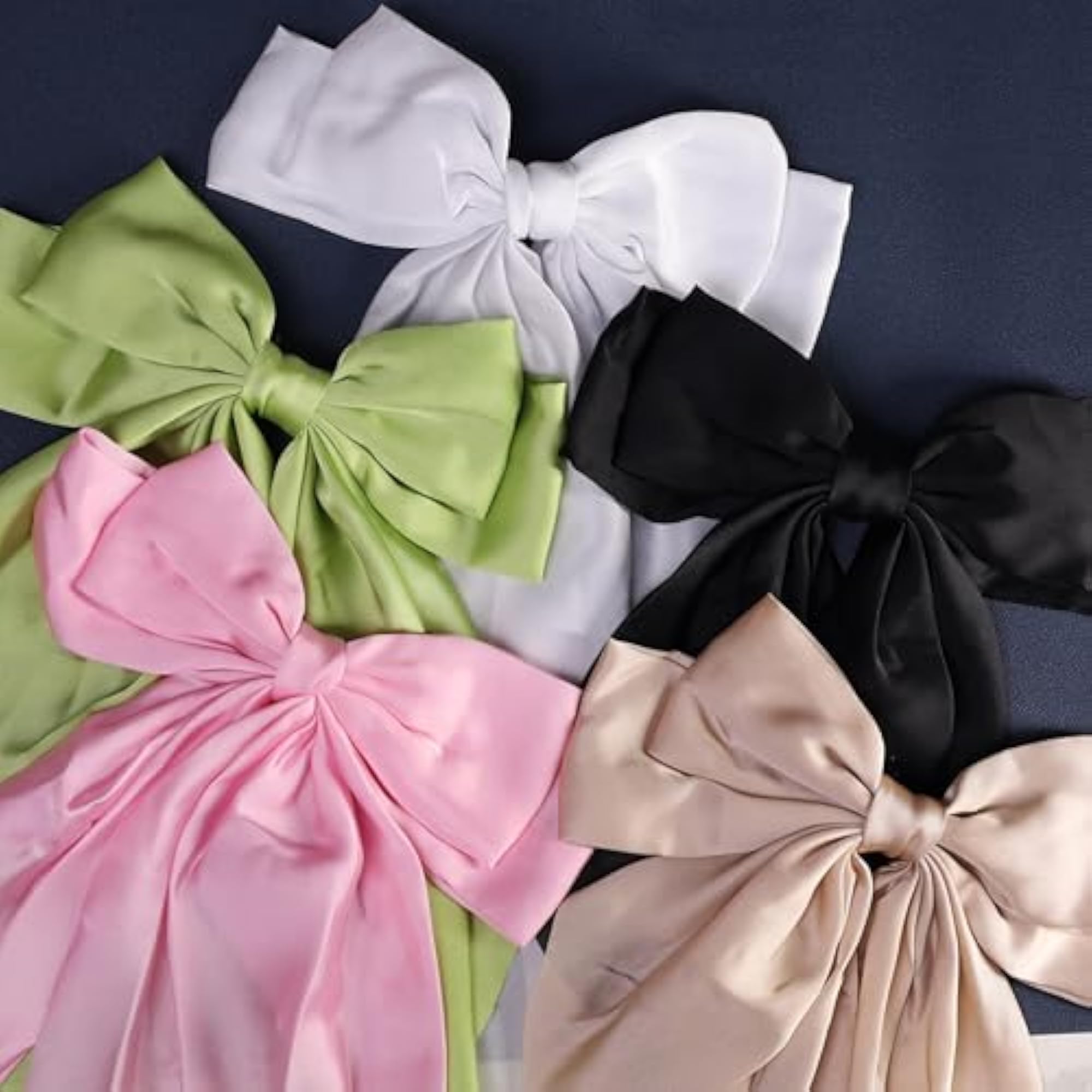 5 Pcs Vintage Silk Satin Hair Bow Clips for Women