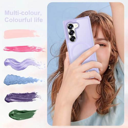 Image of ORETECH Magnetic Case Compatible with Samsung Galaxy Z Fold 6 Case, Translucent Back Non-Slip Hard PC Shockproof Bumper Protective Phone Case Cover for Samsung Z Fold 6 - Light Purple