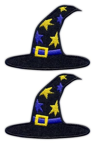 Juego de 2 parches bordados, diseño de sombrero de bruja, Halloween, para coser