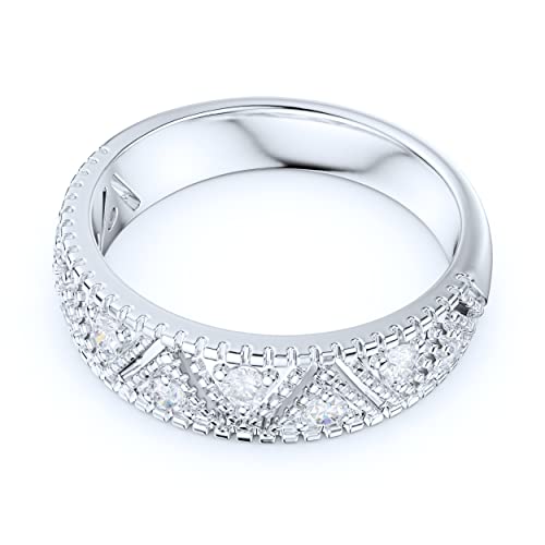 5.5mm Wide Sterling Silver Vintage Milgrain Simulated Round Brilliant Cut Diamond or Moissanites Unisex Wedding Ring3