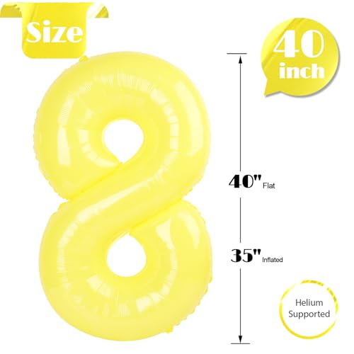 Image of Yellow Number 8 Balloon 40 Inch, 8th Birthday Party Decorations, Giant 8 Foil Balloon for Party Supplies