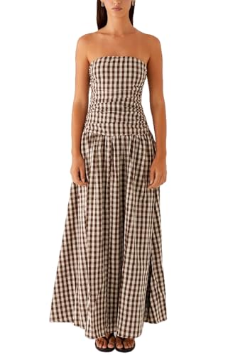 NUFIWI Women Ruched Tube Long Dress Sleeveless Bodice Top Maxi Dress Elegant Strapless A Line Summer Dresses